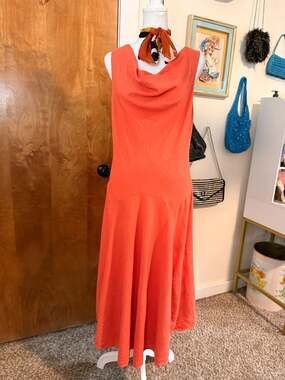 Signature by Robbie Bee Linen Blend Cowl Neck Midi Dress Scarf Size 6